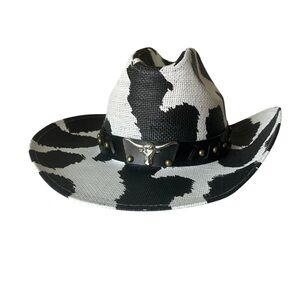 Black & White Cowprint Cowboy Hat with Studded Band